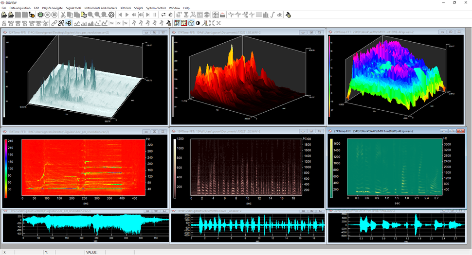 Screenshots Sigview spectrum analyzer FFT based signal analysis