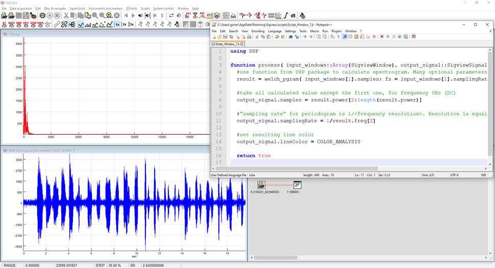 Screenshots Sigview spectrum analyzer FFT based signal analysis